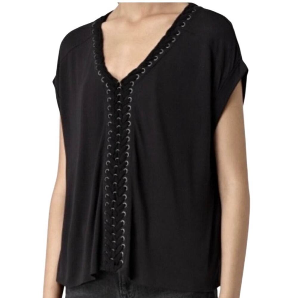 ALL SAINTS Aria Black Grommet Top in Size X-Small